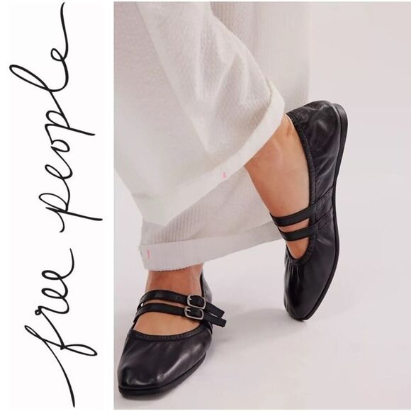 Free People Gemini Ballet Flats Black Leather Double Strap Mary Jane Size 9 - Picture 1 of 11